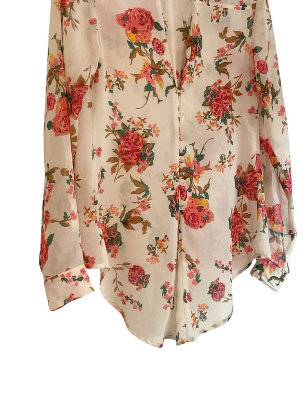 love FIRE Floral Button-Up Top - Pink w/Teal & Yellow Accents Size M